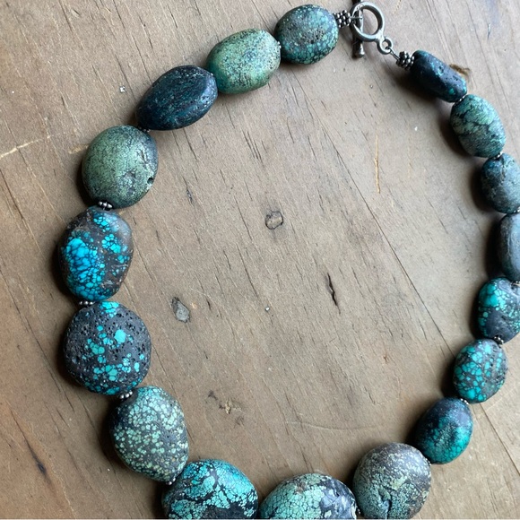 Raw Turquoise and Sterling Silver Necklace and Bracelet Set - Picture 5 of 14